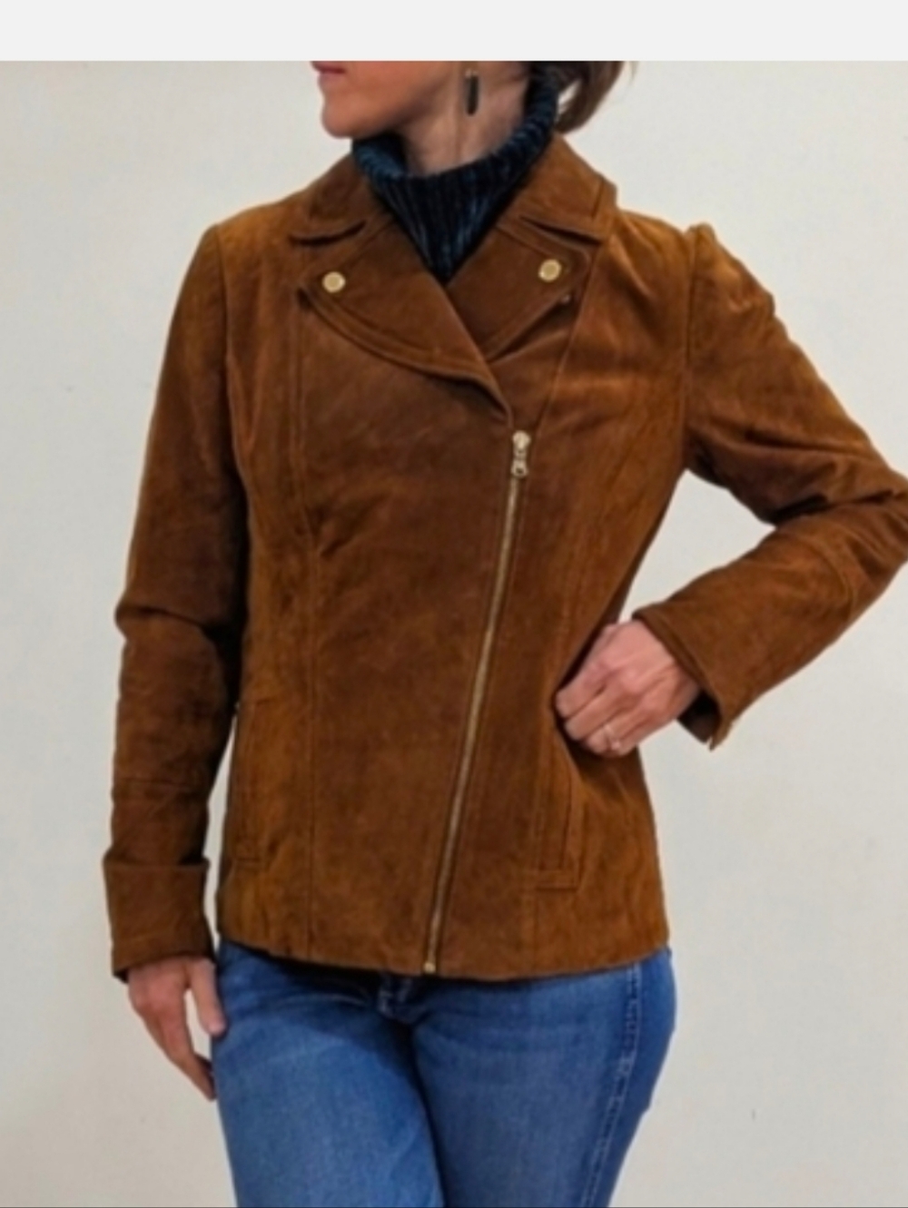 Isaac mizrahi Live Suede Leather Asymmetric Zip Moto Jacket Size: 20W
